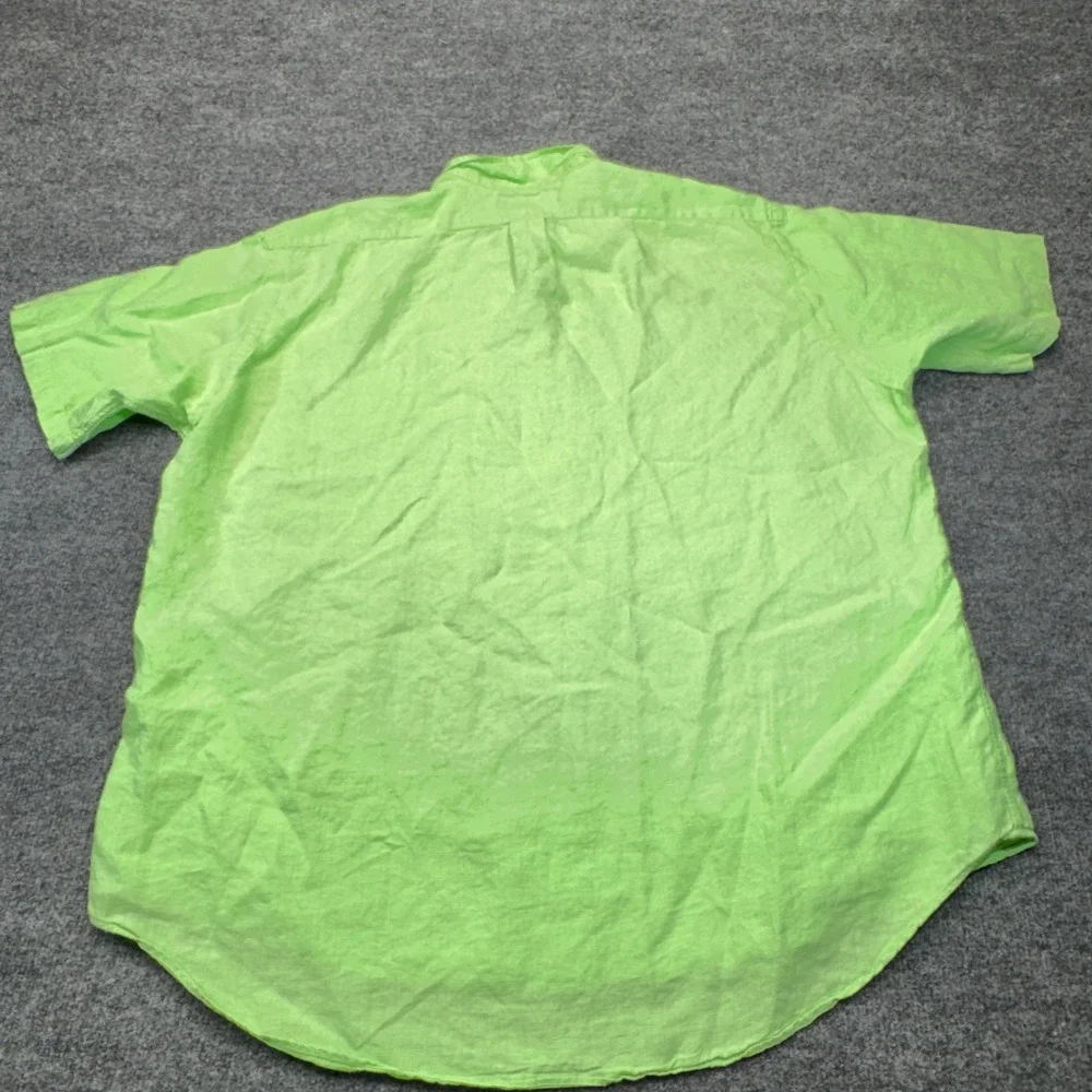Vintage Polo Ralph Lauren Linen Shirt Mens XL Green Button Up Short Sleeve 90s